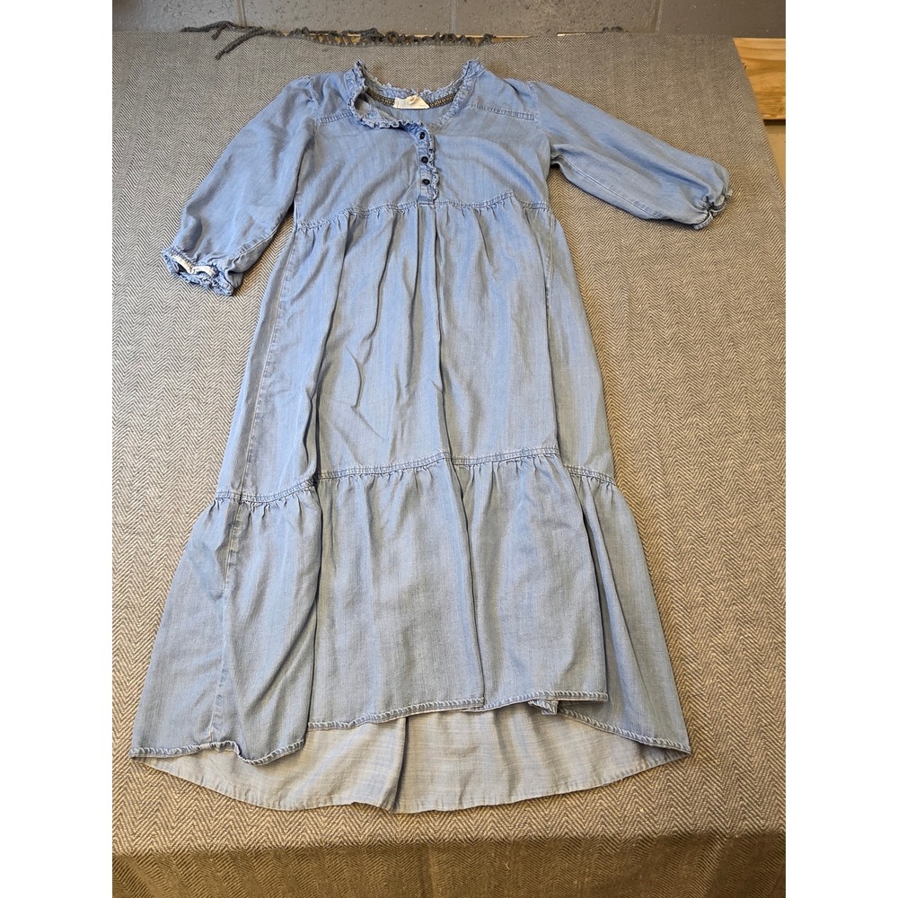 Nurture by Westbound Tiered Midi Dress Women Small Light Blue Denim Front Button